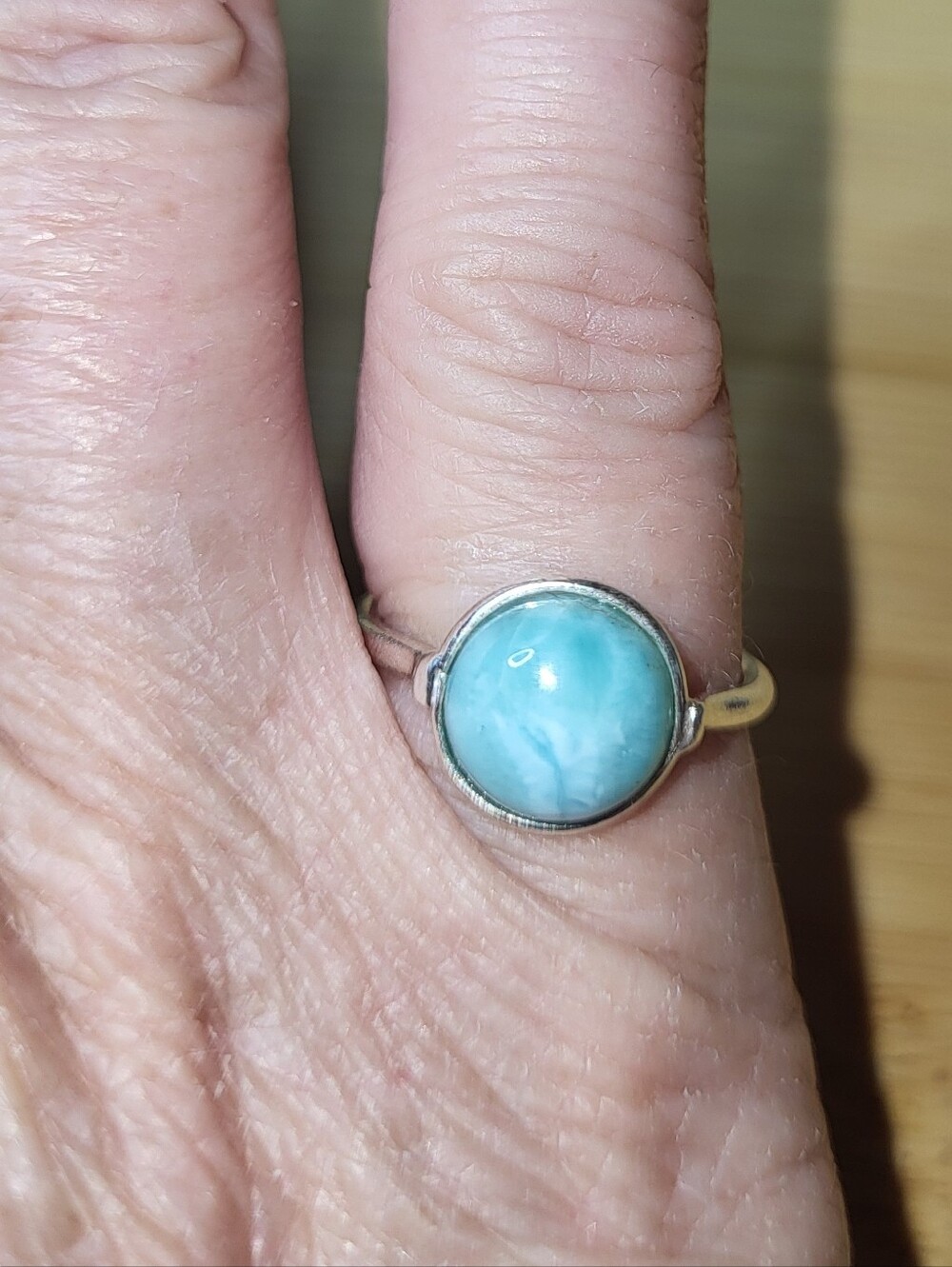 925 Sterling Silver Rare Blue Larimar Round Ring - Women's Jewelry